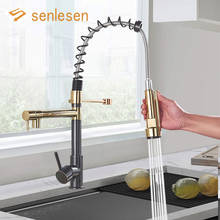Senlesen Black and Golden Spring Kitchen Double Spout Brass Faucet Single Handle Hole Vessel Sink Mixer Tap 2024 - buy cheap