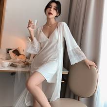 Autumn New Style Suspends Night Dress Female Court Wind Lace Sex Appeal Beautiful Goddess Robe Two Pieces Modale Sleepwear 2024 - buy cheap