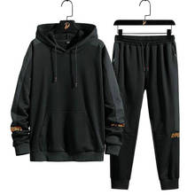 Men Sweatsuit 2021 Autumn Black Hip Hop Male Suit Jacket Sweatshirt+Pants Sportswear Two Piece Set Tracksuit For Men Clothes 2024 - купить недорого