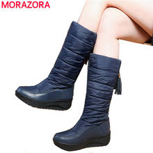 Morazora botas de neve femininas, 4 cores plus size, 35-44, sapatos de inverno com plataforma, pele grossa, quente, cano médio 2024 - compre barato