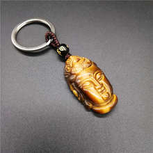 LLavero de piedra de ojo de tigre amarillo Natural, cabeza de Guanyin tallada a mano, amuleto colgante de Buda de la suerte, envío gratis 2024 - compra barato