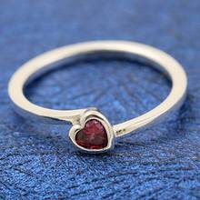 Anillo de Plata de Ley 925 con forma de corazón inclinado para mujer, sortija única con cristales, color rojo, regalo de boda, fiesta, joyería europea 2024 - compra barato