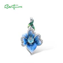 SANTUZZA-Colgante de Plata de Ley 925 con forma de Orquídea Azul, joyería fina hecha a mano, esmalte 2024 - compra barato