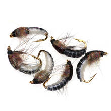 Señuelo de pesca con mosca, herramienta de pesca con gusano marrón Caddis Nymph, escarabajo, pelo de ciervo, trucha, 6 uds., #12 2024 - compra barato