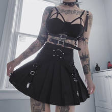 Grunge saia com cinto frontal cintura alta mini saia gótica preta plissada sexy roupas estilo punk 2024 - compre barato
