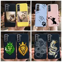 Capa colorida para samsung s21 plus, capinha de casal de gato dragão pintada para samsung galaxy s21 | s21 + | s 21 amortecedor de silicone 2024 - compre barato