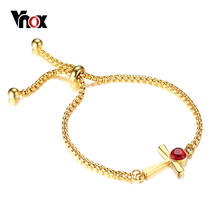Vnox Temperament Adjustable Red Heart CZ Stone Anka Charm Bracelet for Women Girl Stainless Steel Female Elegant Party Jewelry 2024 - buy cheap