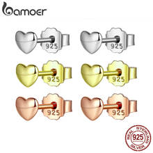 BAMOER 100% 925 Sterling Silver Petite Plain Hearts Stud Earrings for Women Silver Small Earrings Fine Jewelry brincos PAS441 2024 - buy cheap