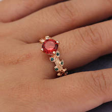 Anéis de cristal vermelho com folha vazada jóias para fora do dedo anéis femininos de cobre acessórios de festa 2024 - compre barato