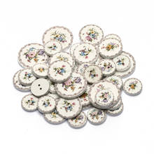 50pcs Noble Printing 2-hole Buttons White Round Lace Wooden Buttons For Clothing Sewing Needlework Romantic Wedding Decoration 2024 - buy cheap