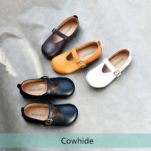 Cowhide Girls flat shoes fall student school shoes Baby Toddler Princess shoes Genuine Leather Children casual shoes 2024 - buy cheap