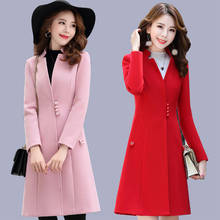 Корейское тонкое шерстяное пальто для женщин весна осень новая темпераментная шерстяная верхняя одежда пальто длинная теплая шерстяная куртка Женское шерстяное пальто M-3XL 2024 - купить недорого
