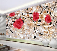 Customized large wallpaper 3d red rose vine pearl TV background wall living room bedroom restaurant mural wall papers home decor 2024 - buy cheap