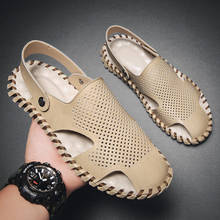 mens shoes large sizes leather sandals split genuine handmade hiking outdoor beach 2019 close toe slippers rubber online walking 2024 - buy cheap