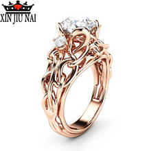 Plant Line Hollow Rose Gold Cubic Zirconia Engagement Ring For Female Fashion Popular Rhinestone Wedding Rings For Women Jewelry 2024 - buy cheap