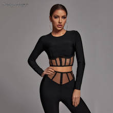 2021 Spring And Autumn New Women's Suit Suit Elegant Party Celebrity Bandage Crop Top Trousers Mesh Long Sleeve Two-piece Suit 2024 - buy cheap