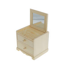 Caja de almacenamiento de joyas de madera lisa sin pintar, cofre con espejo artesanal, 2 cajones 2024 - compra barato