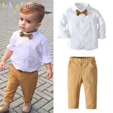 Conjunto de roupas para bebês meninos primavera, 2 peças, camisa branca de manga longa + calças casuais, charmoso, roupas para crianças 2022 2024 - compre barato