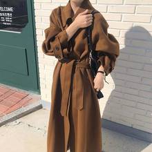 Retro Long Coats Women Belt Tops Female 2022 Casaco Warm Double Sides Wool Coat Winter Woolen Overcoat Cashmere Clothes FG99 2024 - buy cheap