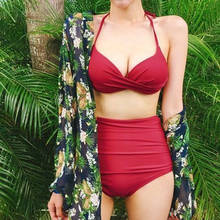 Bañador de estilo coreano para mujer, de Color sólido traje de baño, Bikini Sexy de cintura alta, ropa de playa 2024 - compra barato