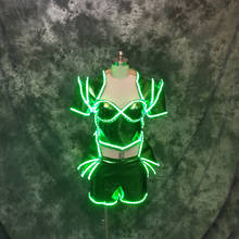 Women concert Green LED luminous costume DS dance set sexy bar nightclub custom beer festival clothing white rgb color 2024 - buy cheap