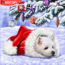 Huacan 5d diy diamante bordado cão quadrado completo redondo artesanato kit venda pintura diamante mosaico animal inverno presente de natal arte 2024 - compre barato