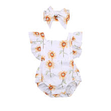 0-24M Newborn Baby Girls Outfit Infant Summer Creative Sunflower Printing Fly Sleeve Suspender Romper + Bow Headwear 2024 - buy cheap