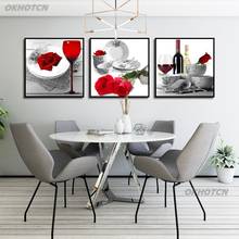 Sala de estar decoração para casa pintura da lona nórdico moderno rosa talheres vinho impressão de vidro cartaz quadrado modular parede arte decoração 2024 - compre barato