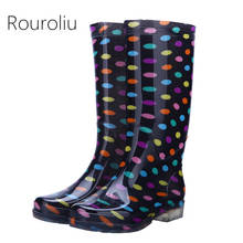 Rouroliu-Botas de lluvia de lunares para mujer, zapatos impermeables de PVC, antideslizantes, cálidas, hasta la rodilla, RT346 2024 - compra barato