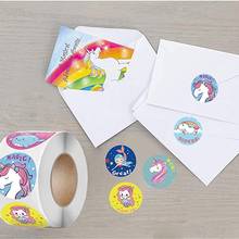 Etiquetas redondas de unicornio mágico, autoadhesivas, de ballena y Sirena, para decoración de fiesta de cumpleaños escolar, 8 diseños por rollo, 500 Uds. 2024 - compra barato