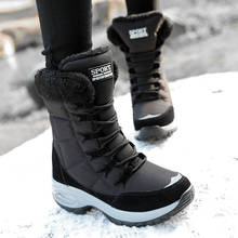 Botas de nieve de media caña para mujer, zapatos impermeables y antideslizantes con plataforma y cordones, de felpa corta, cálidos, de piel, 36-42 talla grande, Invierno 2024 - compra barato