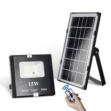 Refletor solar led ip65, à prova d'água, controle remoto externo, 15w, 2835led, lâmpada de inundação solar lm, luz branca para parede de jardim 2024 - compre barato