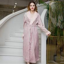 Pink Women Winter Long Robe Bathrobe Warm Flannel Sleepwear Kimono Gown Thick Ladies Nightwear Soft  Intimate Lingerie Homewear 2024 - buy cheap