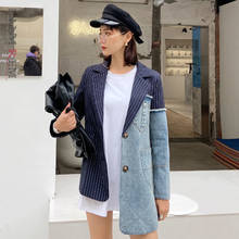 LANMREM 2021 New autumn Suit Collar Single Breasted Blazer Women Korea Denim Splice Irregular Personality Stripe Coat Tide PD388 2024 - buy cheap