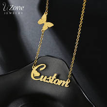 Uzone 2020 New Custom Frosted Name Necklace With Butterfly Stainless Steel Personalized Letter Nameplate Necklaces Birthday Gift 2024 - buy cheap