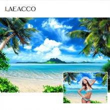 Laeacco-Fondos tropicales de verano para fotografía, palmeras, árboles, Mar, Playa, arena, vacaciones, cielo azul, nubes, Fondos escénicos para fotos 2024 - compra barato
