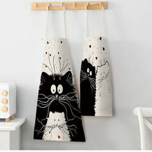 1 piece kitchen cooking apron cute cat printing household sleeveless cotton linen apron men and women ladies baking accessories 2024 - buy cheap