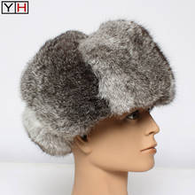 New Winter Men Thick Warm Windbreaker Hat Genuine Rabbit Fur Hat Russian Unisex Natural Full Fur Hat Real Sheepskin Hat Ski Caps 2024 - buy cheap