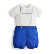 Baby Boys Spanish Boutique Clothes Set Toddler Summer Clothing Suit Children White Shirt + Short Pants Kids Formal Outfits 2024 - buy cheap