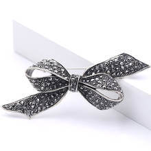 Vintage Black Color Rhinestone Bow Brooches Women elegant Bowknot lapel pins badge lady dress party Jewelry Accessories Gift 2024 - buy cheap