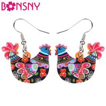 Bonsny Acrylic Floral Chicken Hen Earrings Printing Lovely Farm Animal Dangle Drop Jewelry For Women Girls Kids Gift Accessories 2024 - buy cheap