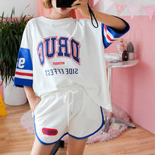 Harajuku Summer 2 Piece Shorts Sets for Girls Letter Printed Oversized T Shirts Women Korean Style 2021 New Students Large Size 2024 - buy cheap