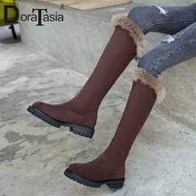 Женские сапоги на меху DORATASIA, большие размеры 33-43, зимние теплые сапоги с круглым носком, плюшевая обувь на молнии и массивном каблуке 2024 - купить недорого