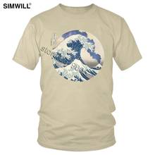 Большая волна Kanagawa Mount Fuji Eruption Tee для мужчин хлопок Кацусика Hokusai футболка с короткими рукавами круглый вырез 2024 - купить недорого