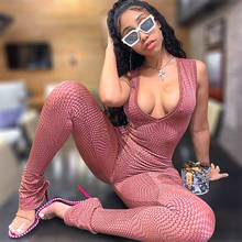 SHESRIM Sport Jumpsuit Women One Piece Outfit Sleeveless Deep V Neck Bodycon Rompers Sexy  Long Jumpsuit Pink Free Shipping 2024 - buy cheap