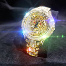 MISSFOX-Reloj de pulsera redondo dorado para hombre, cronógrafo de cuarzo con cabeza de tigre hueca 3d, de lujo 2024 - compra barato
