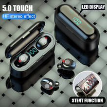Беспроводные наушники Bluetooth F9, TWS наушники, Bluetooth 5.0, LED дисплей, с внешним аккумулятором 2000 мА/ч, гарнитура с микрофоном 2024 - купить недорого