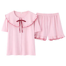 Pijama feminino algodão puro, conjunto pijama feminino manga curta + calças curtas 2024 - compre barato