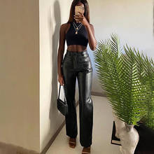 Fashion Luxurious Faux Leather Vintage Y2K Leisure Straight Pants Women Autumn Winter Office Lady Slim Design Trousers Female 2024 - buy cheap