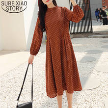 2022 New Long Sleeve Dress Office Lady A-Line Dot Zippers Knee-Length Dresses Elegant Empire Stand Red Dress Dress Women 8559 50 2024 - buy cheap